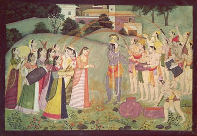 Krishna che celebra il Festival di Holi, Kangra, Himachal Pradesh, c.1775-1780 da Pahari School